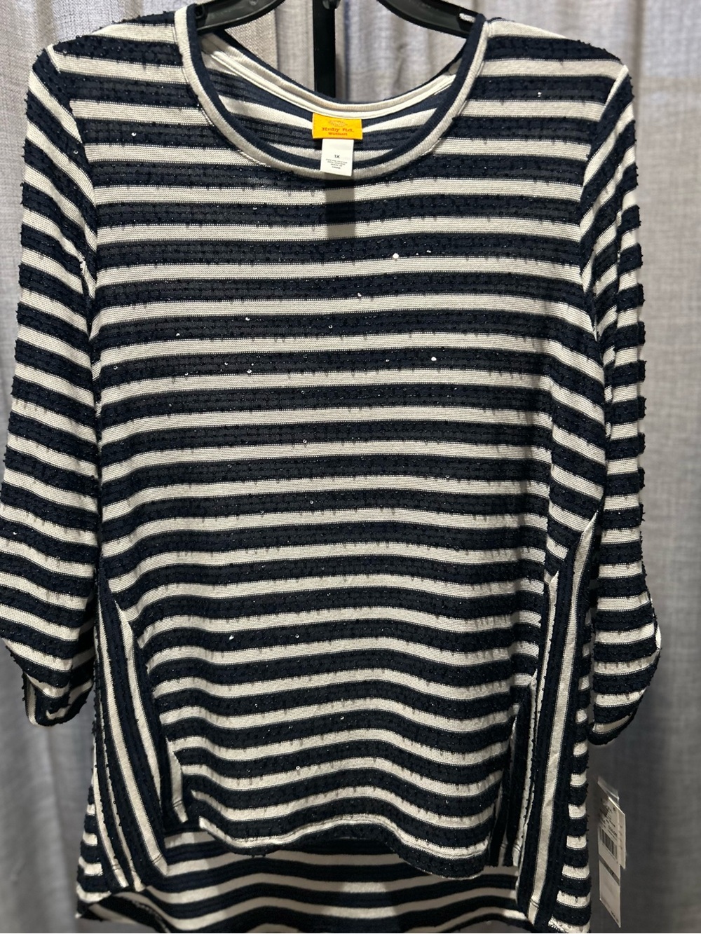 Ruby Rd. Navy and White Striped Long Sleeve Top